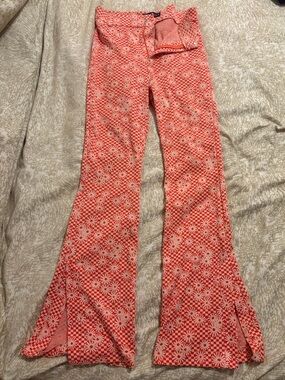 Zara Checkered Floral Flare Pants